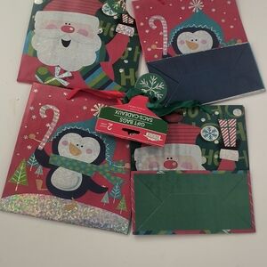Holiday Time Gift Bags with Santa and Penguin Design